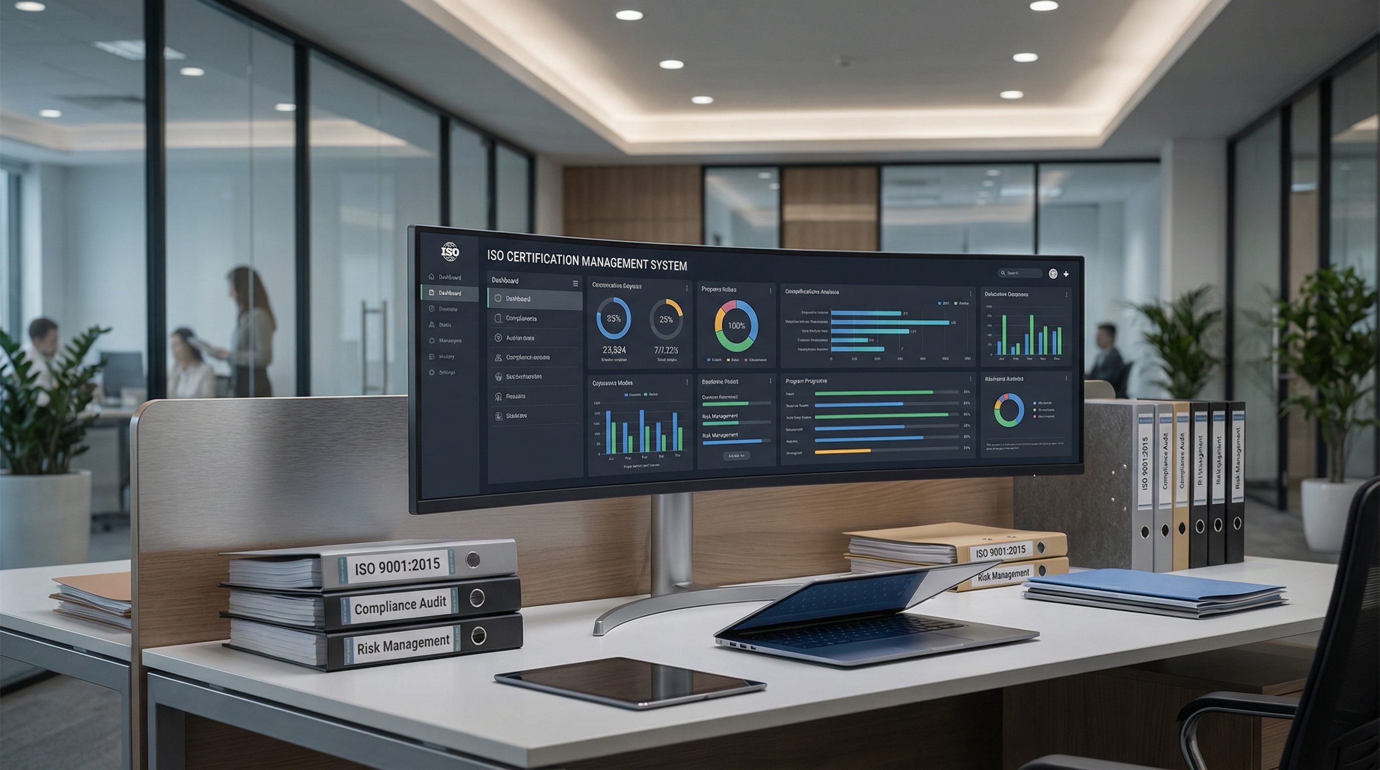 Modern ISO compliance management system dashboard