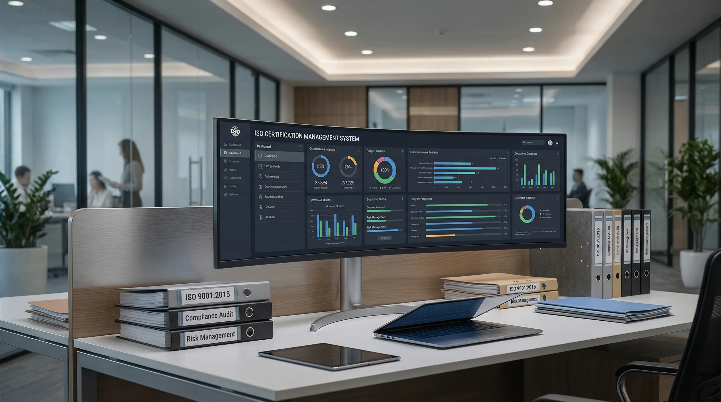Modern ISO compliance management system dashboard