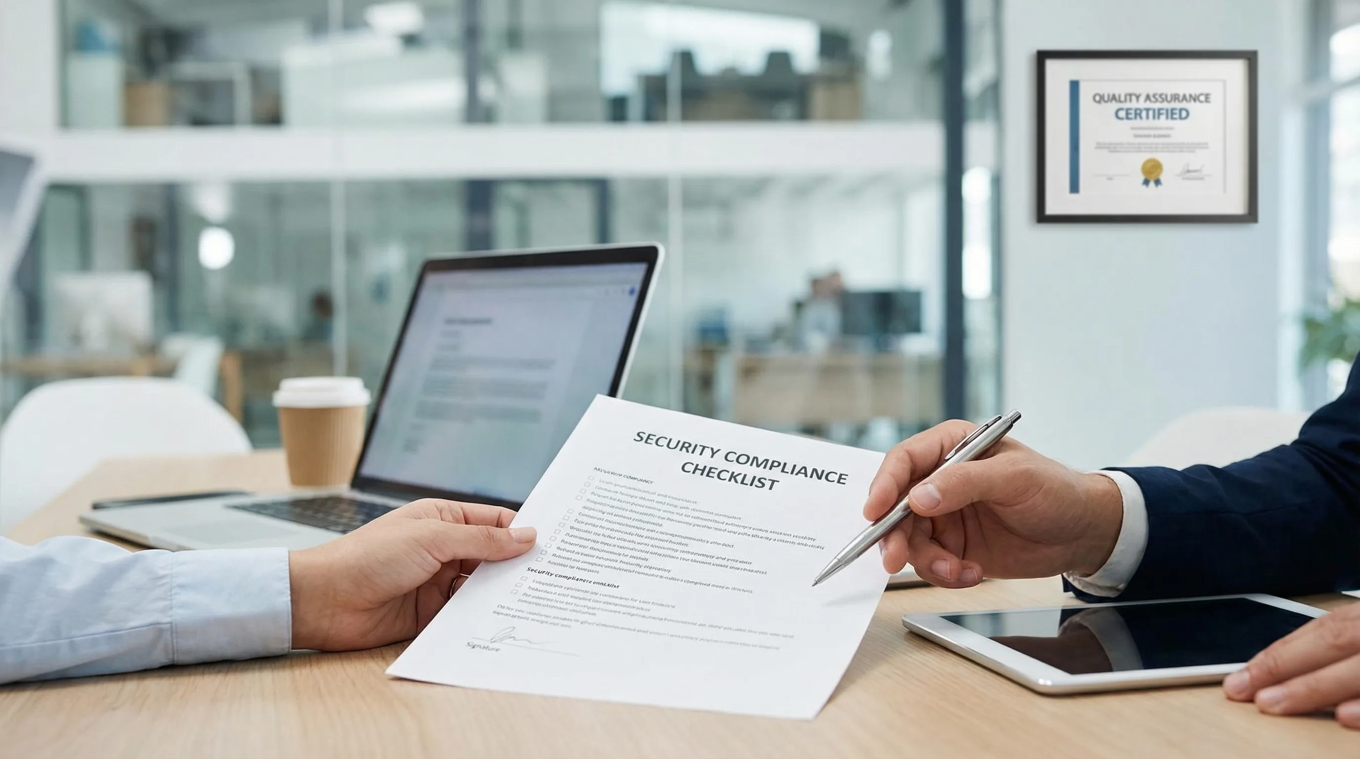 Professional reviewing compliance standards documentation